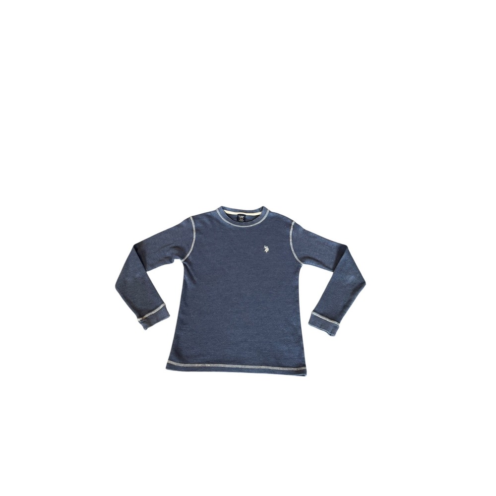 US‎ Polo Assn Boys Navy Blue Waffle Knit Thermal Long Sleeve Shirt Size 14/16 XL